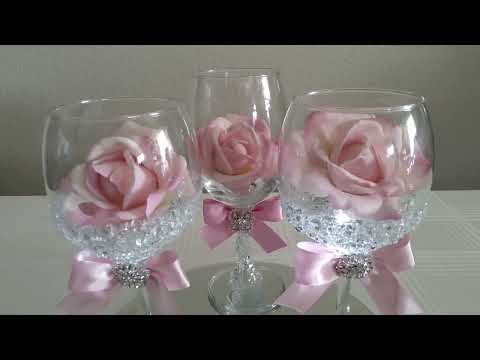 DIY | LIGHT UP WINE GLASS CENTERPIECE | INEXPENSIVE DIY | BLING AND GLAM DECOR